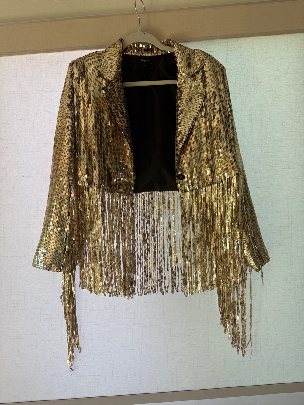 Nasty Gal Gold Sequin Fringe Jacket with Chappell Roan Pink Lettering/ Halloween - Picture 4 of 7